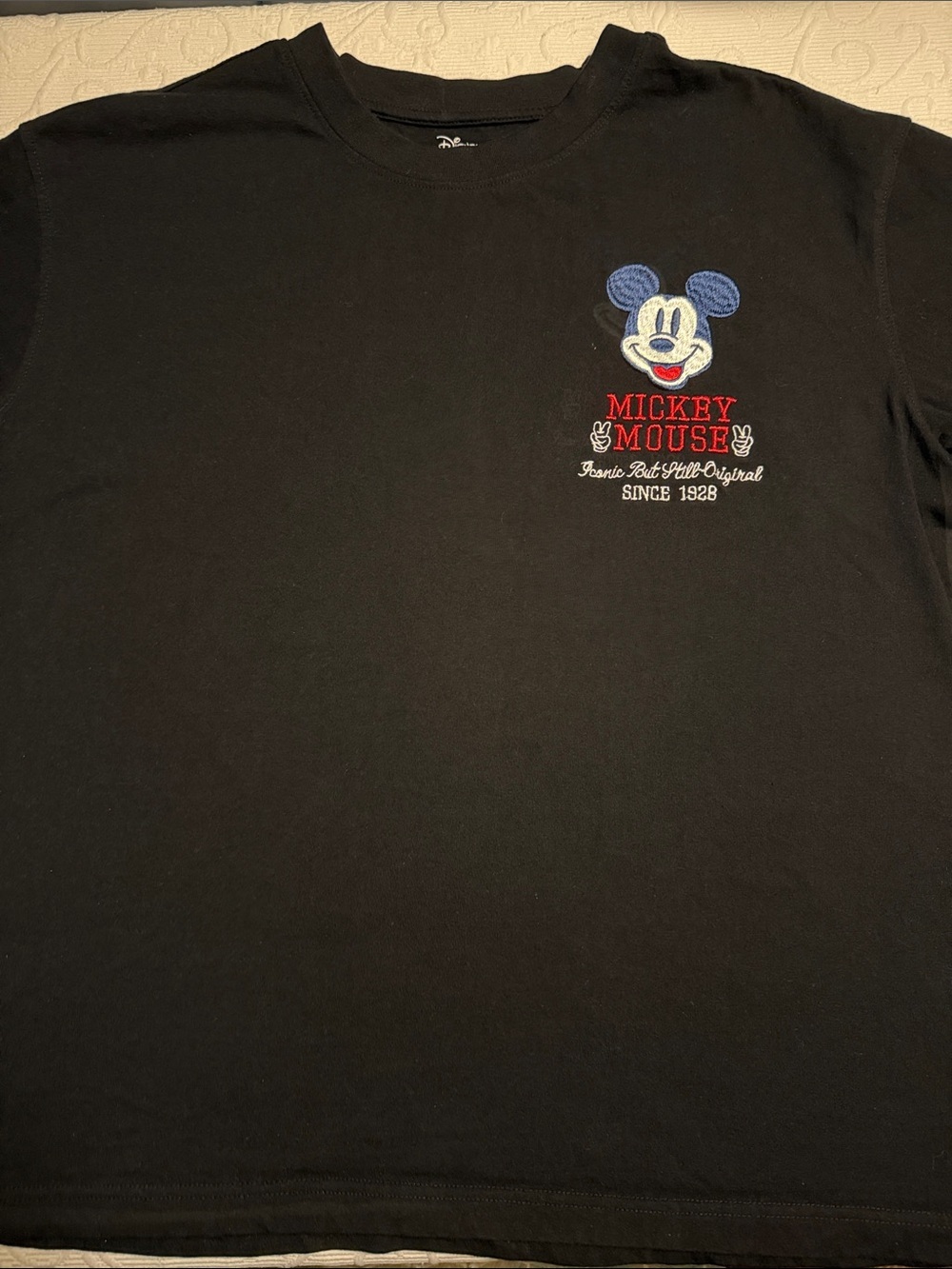 Disney Black Tee with Front Embroidered Mickey Logo. Original Mickey Mouse T. XL